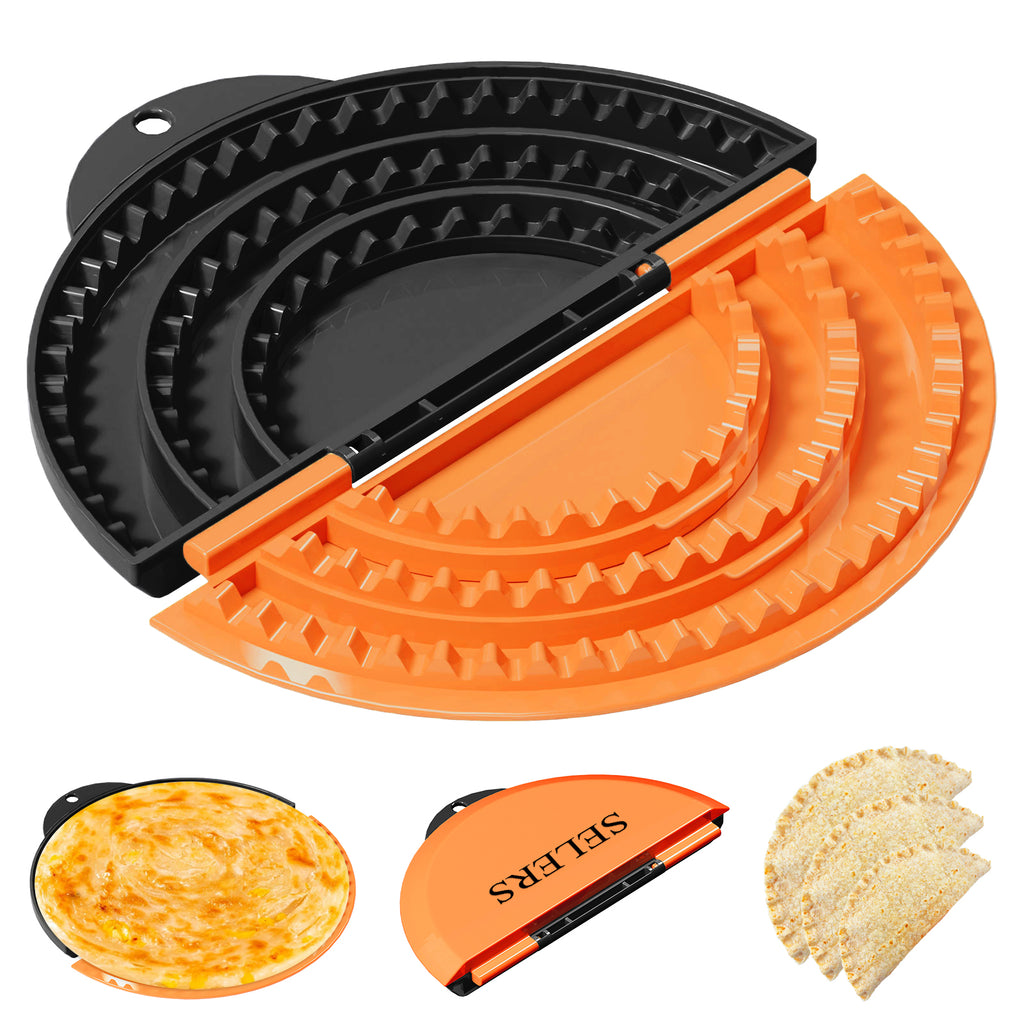 Tortilla Sealer,SELERS,Tacos Tortilla Crimper Maker Large,Removable & Adjustable,Quesadilla Crimper for 4''-12'' Wraps, Burritos,Pasties,Tortilla,Dumplings,Sandwich,Black Orange (4"+6"+8")