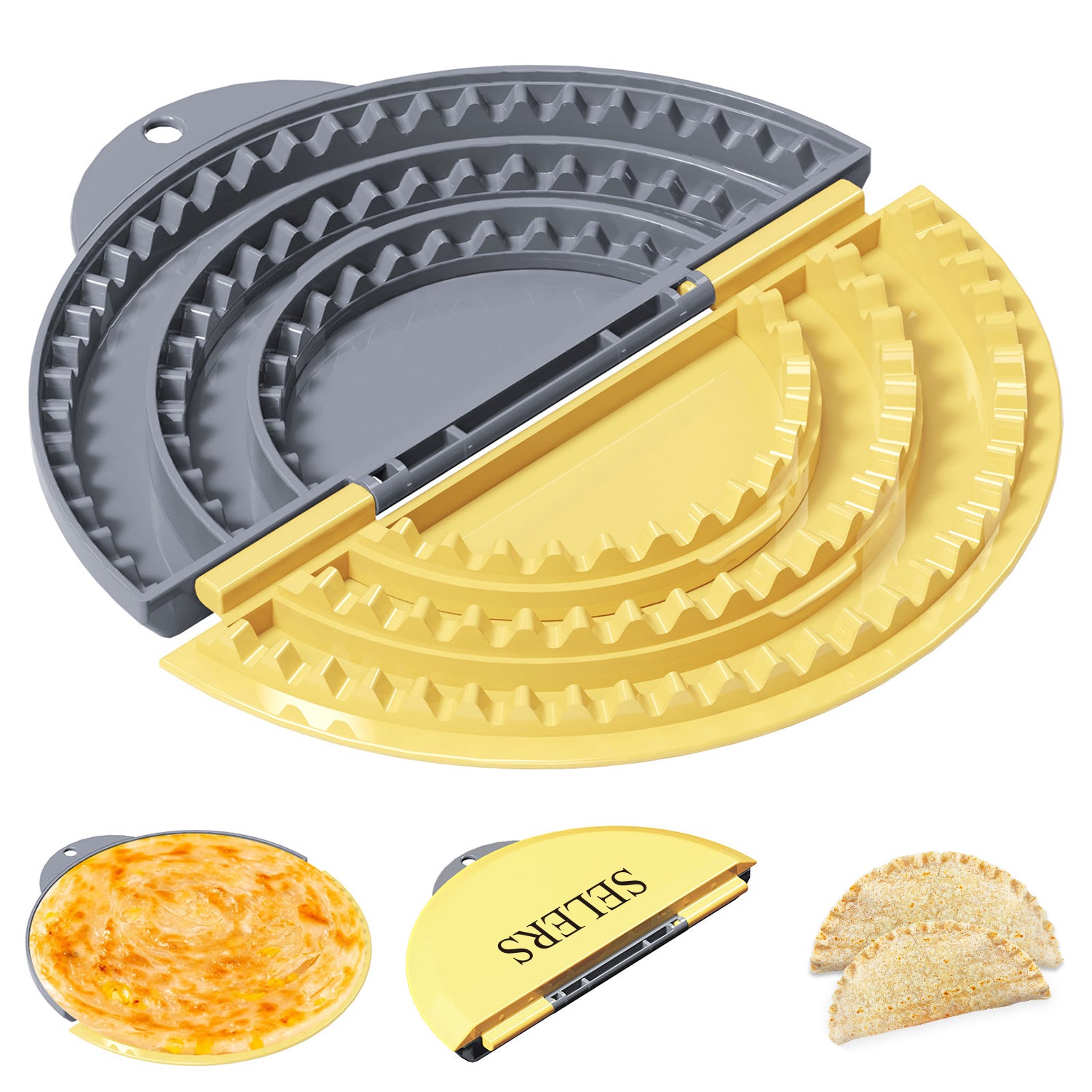 Tortilla Sealer,SELERS,Tacos tortilla crimper Maker Large,Removable & Adjustable Crust,Quesadilla crimper for 4''-6''-8''-10 Wraps, Burritos,Pasties,Tortilla,Dumplings,Sandwich,Grey Yellow