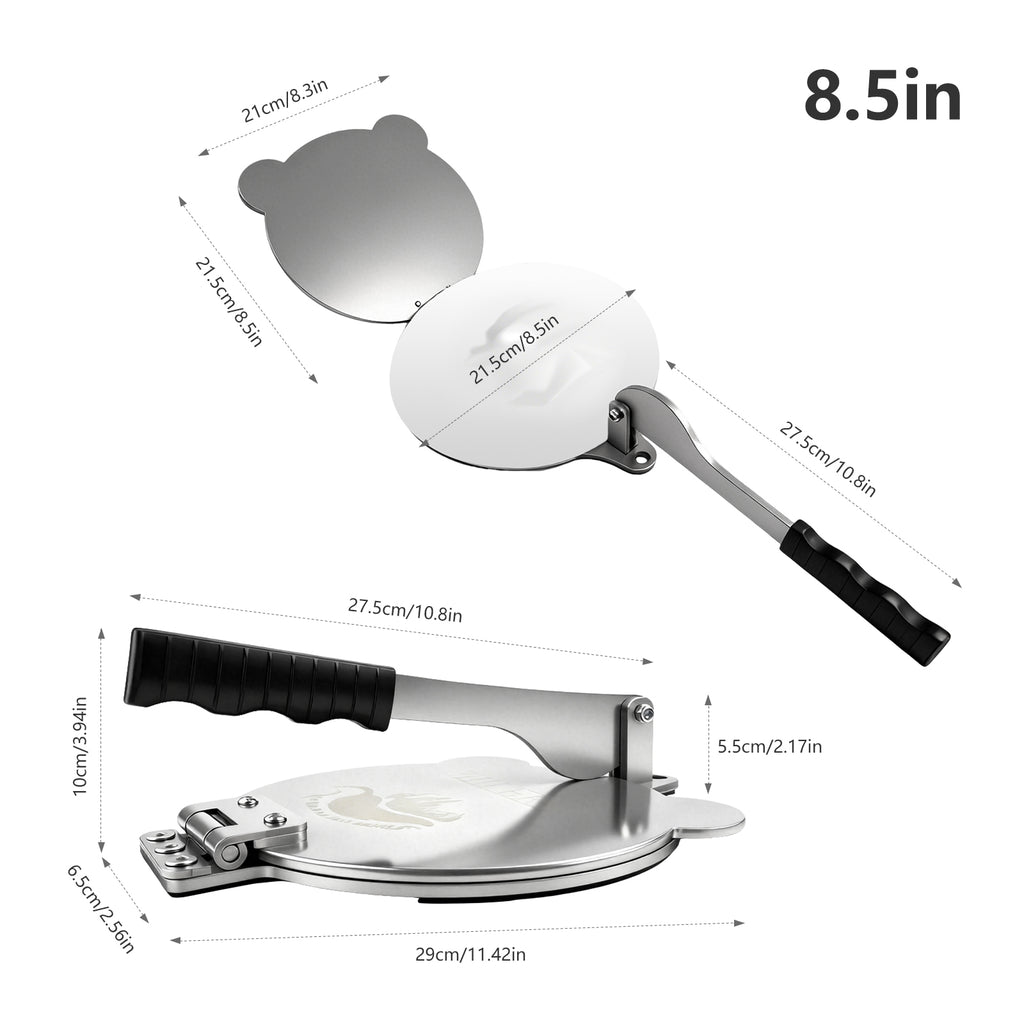 Tortilla Press Stainless Steel，SELERS,Heavy Duty, Adjustable To Press Different Thickness Of Crust, Removable, For Flour Tortilla, Roti, Flatbreads, Taco, Pie, Silver (8.5 inch)