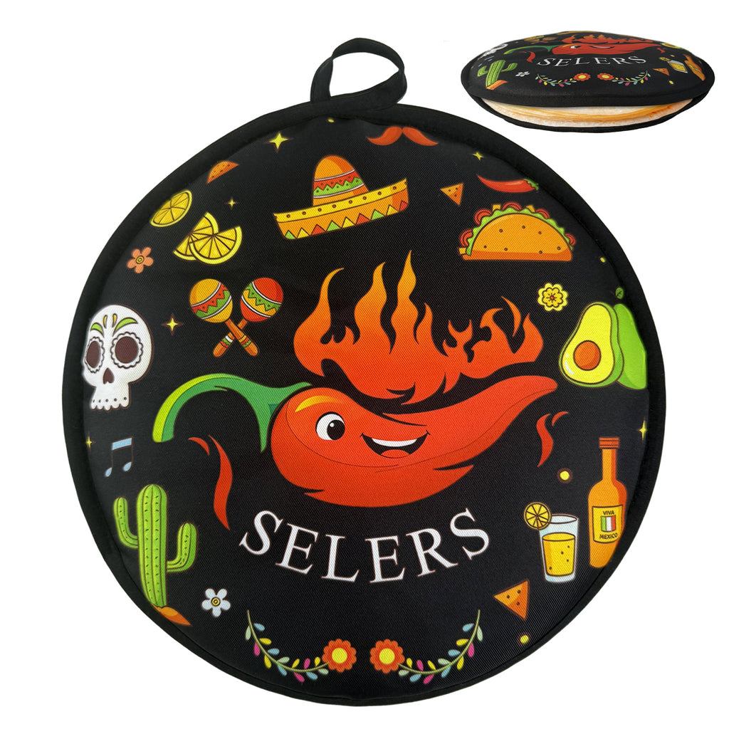 12 Inch Tortilla Warmer Pouch, Insulated and Microwaveable, Fabric Pouch Keeps Warm, for Tortillas, Tacos, Pizza, Bread up to One Hour, Black