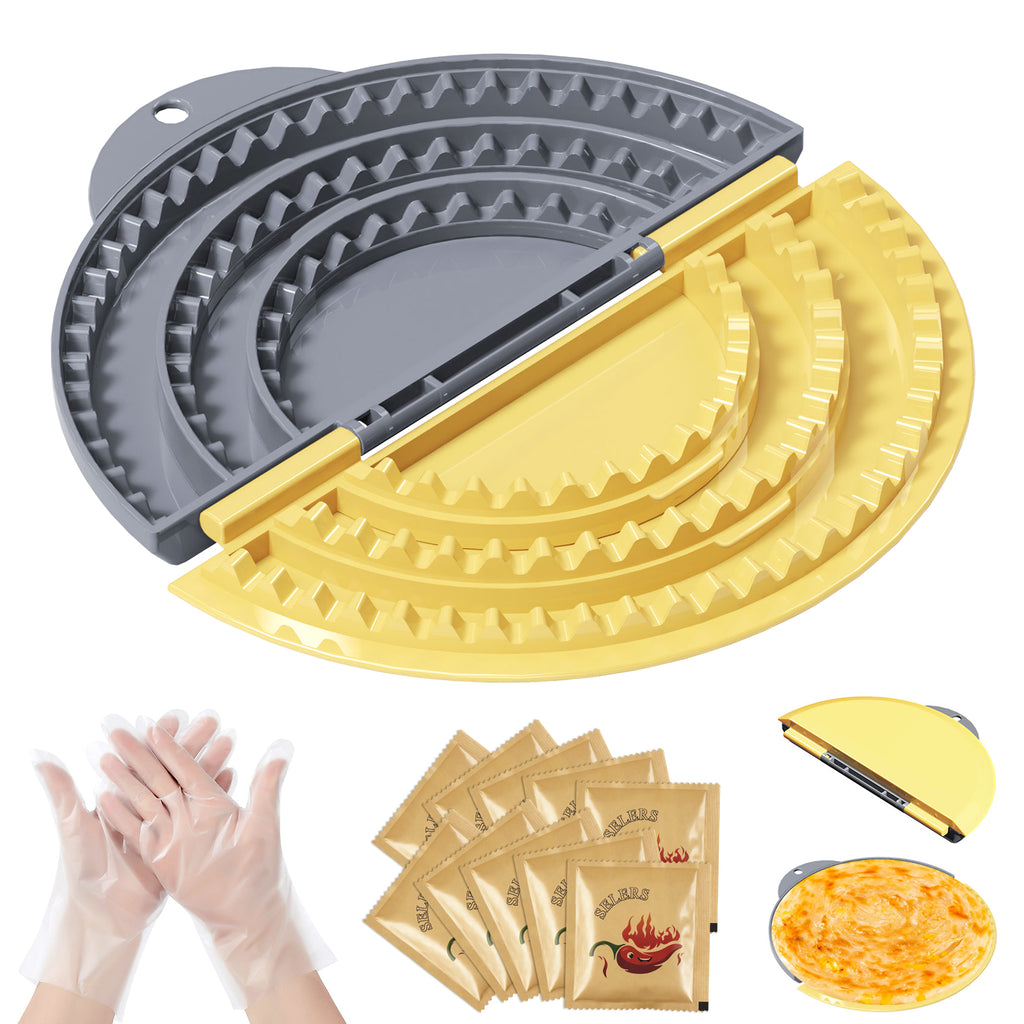 Tortilla Sealer + 10PCS Disposable Gloves Set,SELERS,quesadilla tortilla crimper Maker, Adjustable 4"-6''-8" Crust,For 4''-6''-8''-10'' Wrap,Burritos,Tortilla,Dumplings,Sandwich,Grey Yellow