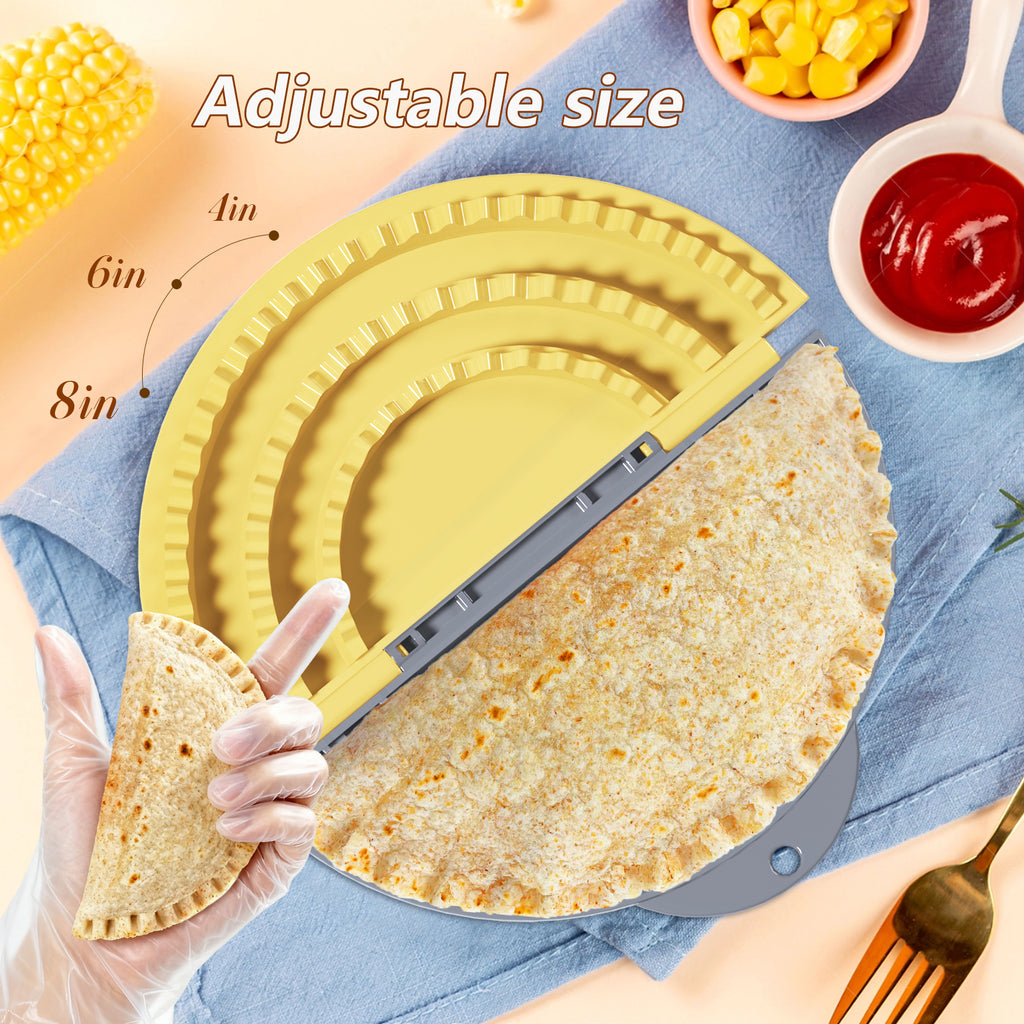 Tortilla Sealer + 10PCS Disposable Gloves Set,SELERS,quesadilla tortilla crimper Maker, Adjustable 4"-6''-8" Crust,For 4''-6''-8''-10'' Wrap,Burritos,Tortilla,Dumplings,Sandwich,Grey Yellow