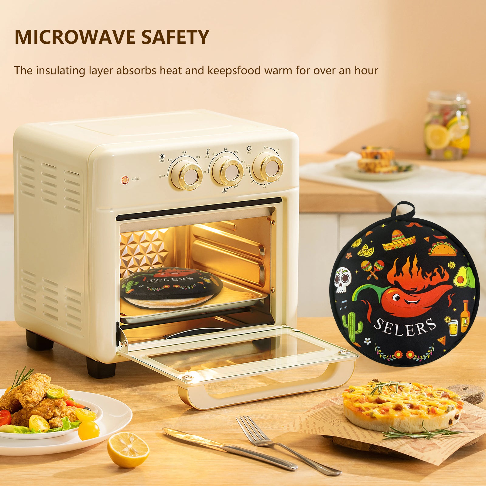 12 Inch Tortilla Warmer Pouch, Insulated and Microwaveable, Fabric Pouch Keeps Warm, for Tortillas, Tacos, Pizza, Bread up to One Hour, Black