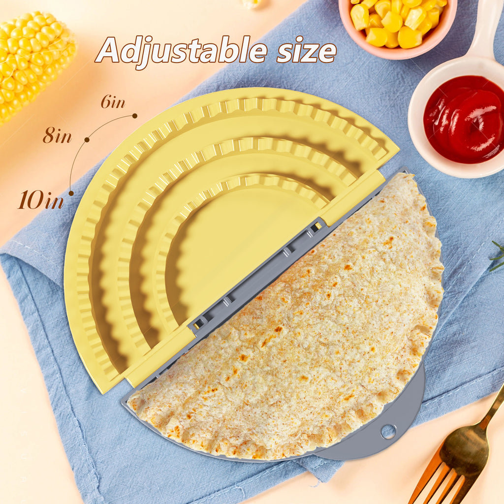 Tortilla Sealer,SELERS,Tacos tortilla crimper Maker Large,Adjustable 6"-8''-10" Crust,Quesadilla crimper for 6''-8''-10''-12''wraps,Tortilla,Dumplings,Sandwich,Grey Yellow