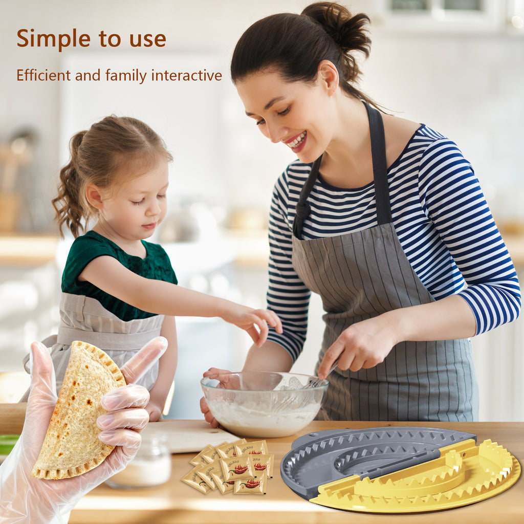 Tortilla Sealer + 10PCS Disposable Gloves Set,SELERS,quesadilla tortilla crimper Maker, Adjustable 4"-6''-8" Crust,For 4''-6''-8''-10'' Wrap,Burritos,Tortilla,Dumplings,Sandwich,Grey Yellow