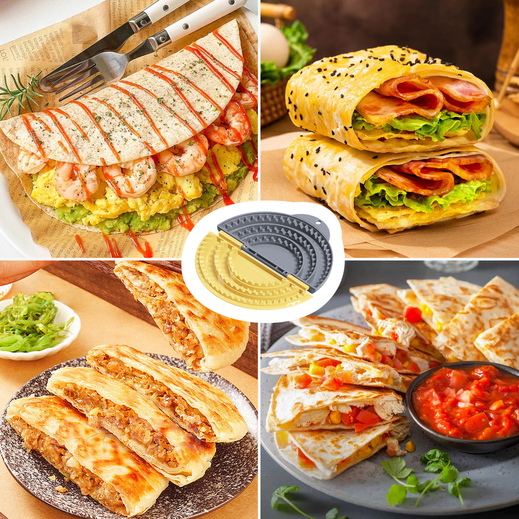 Tortilla Sealer + 10PCS Disposable Gloves Set,SELERS,quesadilla tortilla crimper Maker, Adjustable 4"-6''-8" Crust,For 4''-6''-8''-10'' Wrap,Burritos,Tortilla,Dumplings,Sandwich,Grey Yellow