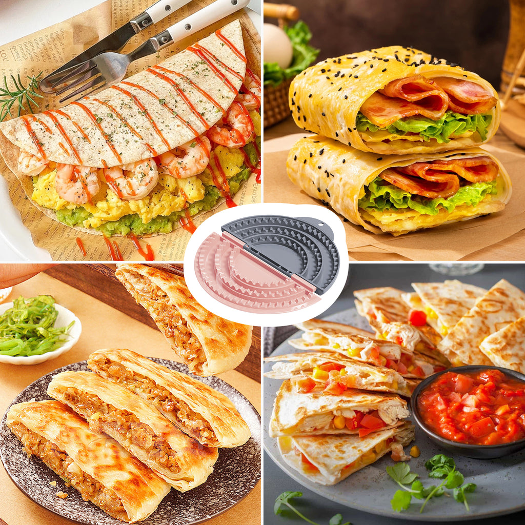 Tortilla Sealer + 10PCS Disposable Gloves Set,SELERS,Tacos tortilla crimper Maker, Adjustable 4"-6''-8" Crust,For 4‘’-6‘’8‘’10‘’ wraps,Burritos,Tortilla,Dumplings,Sandwich,Grey Pink