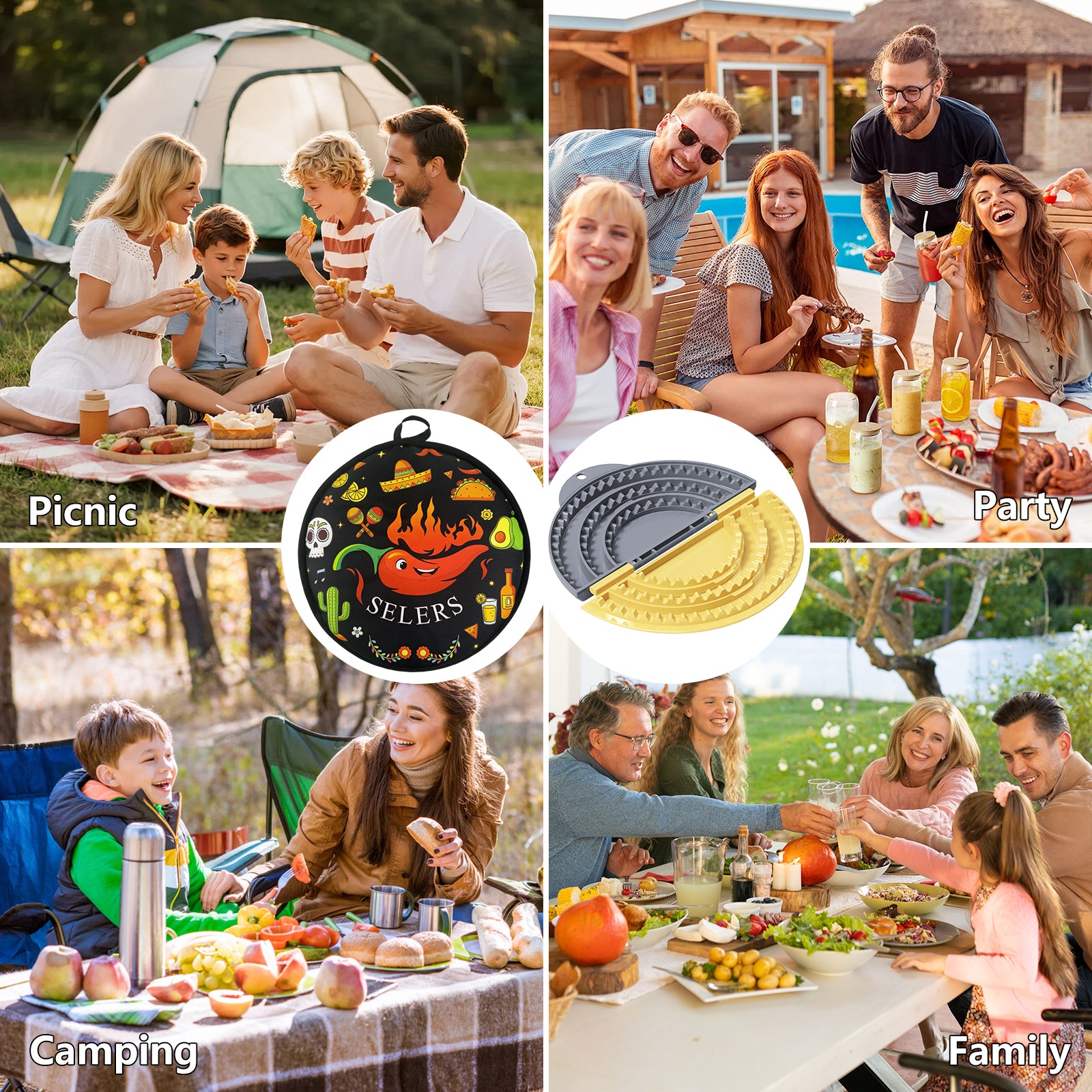 Tortilla Sealer + 12 Inch Tortilla Warmer Pouch Set,SELERS,Tacos tortilla crimper Maker,Removable & Adjustable Small Sealer,For 4-10" Flour Tortillas,For Pasties,Dumplings,Sandwich,Grey Yellow