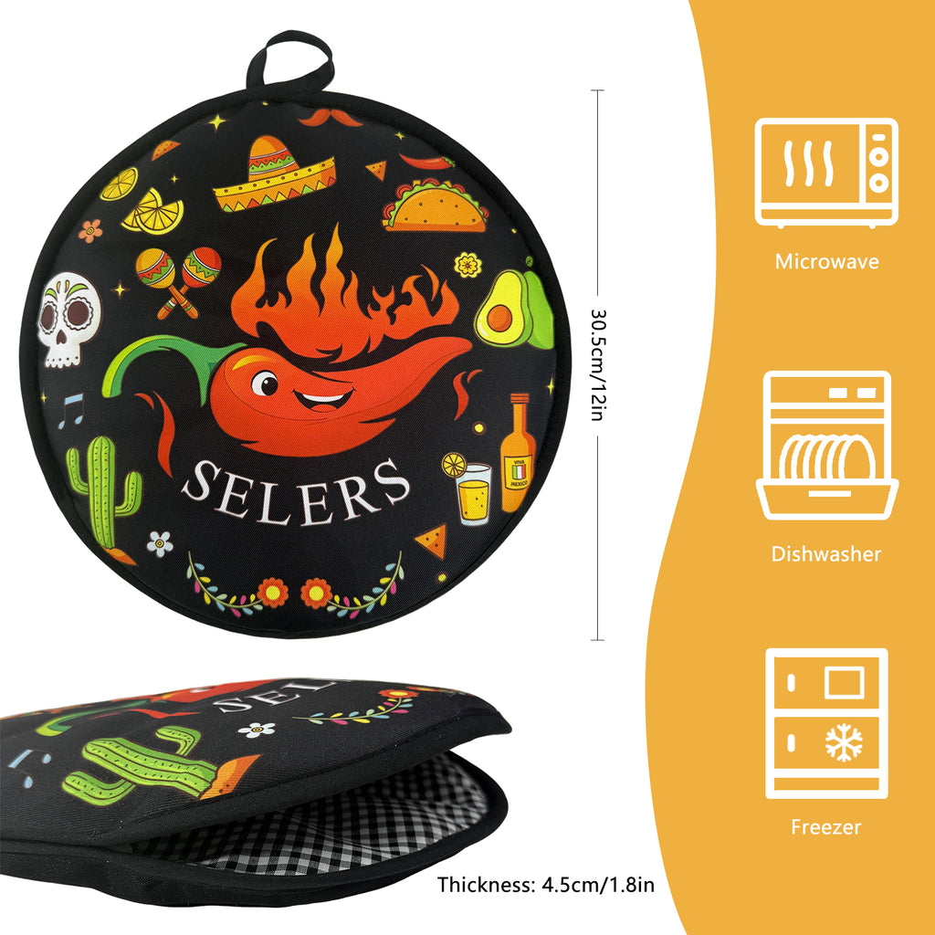 12 Inch Tortilla Warmer Pouch, Insulated and Microwaveable, Fabric Pouch Keeps Warm, for Tortillas, Tacos, Pizza, Bread up to One Hour, Black