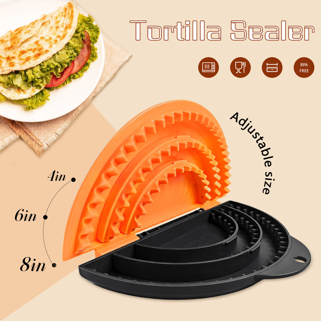 Tortilla Sealer,SELERS,Tacos Tortilla Crimper Maker Large,Removable & Adjustable,Quesadilla Crimper for 4''-12'' Wraps, Burritos,Pasties,Tortilla,Dumplings,Sandwich,Black Orange (4"+6"+8")