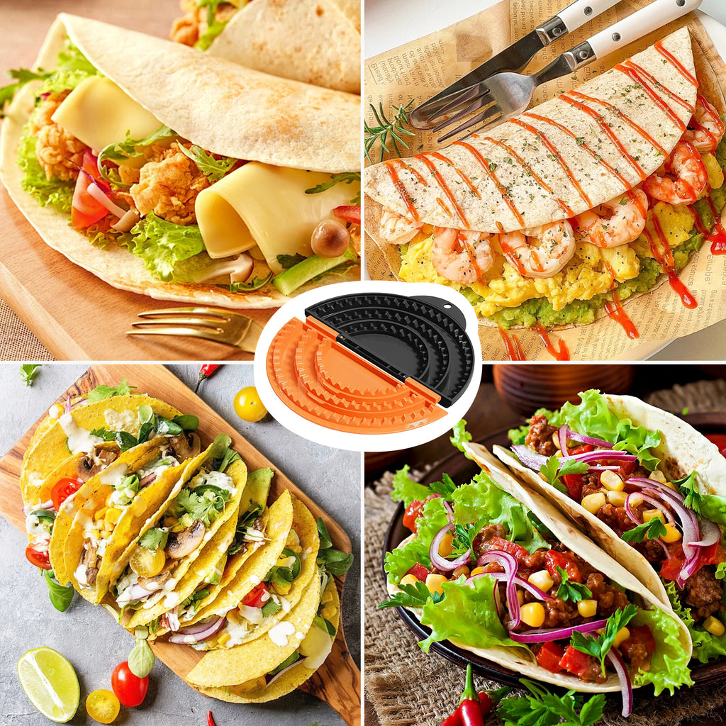 Tortilla Sealer,SELERS,Tacos Tortilla Crimper Maker Large,Removable & Adjustable,Quesadilla Crimper for 4''-12'' Wraps, Burritos,Pasties,Tortilla,Dumplings,Sandwich,Black Orange (4"+6"+8")